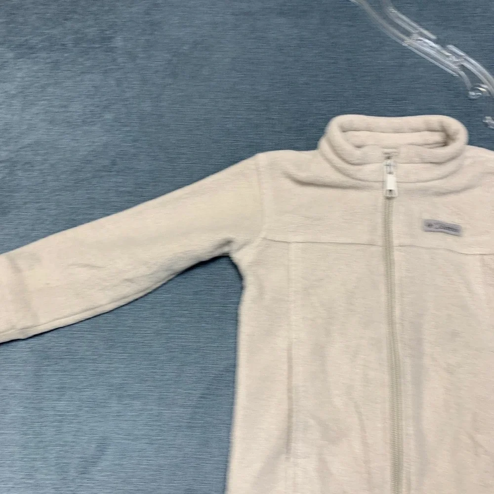 Columbia Fleece Jacket Boys 3T Beige Logo Full Zip Mock Neck Long Sleeve Winter